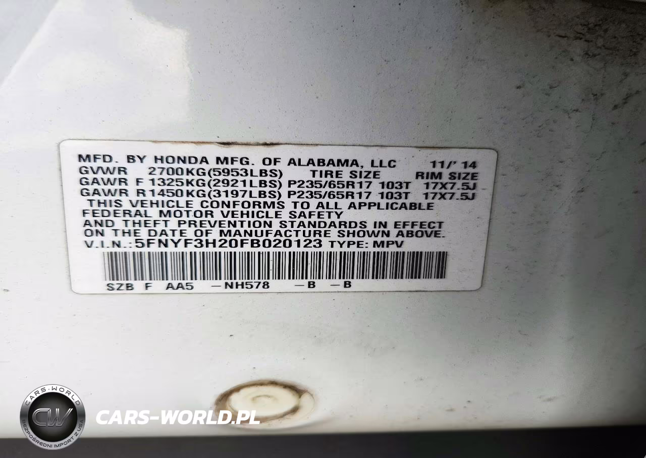 2015 Honda Pilot Lx VIN:5FNYF3H20FB020123 - 13