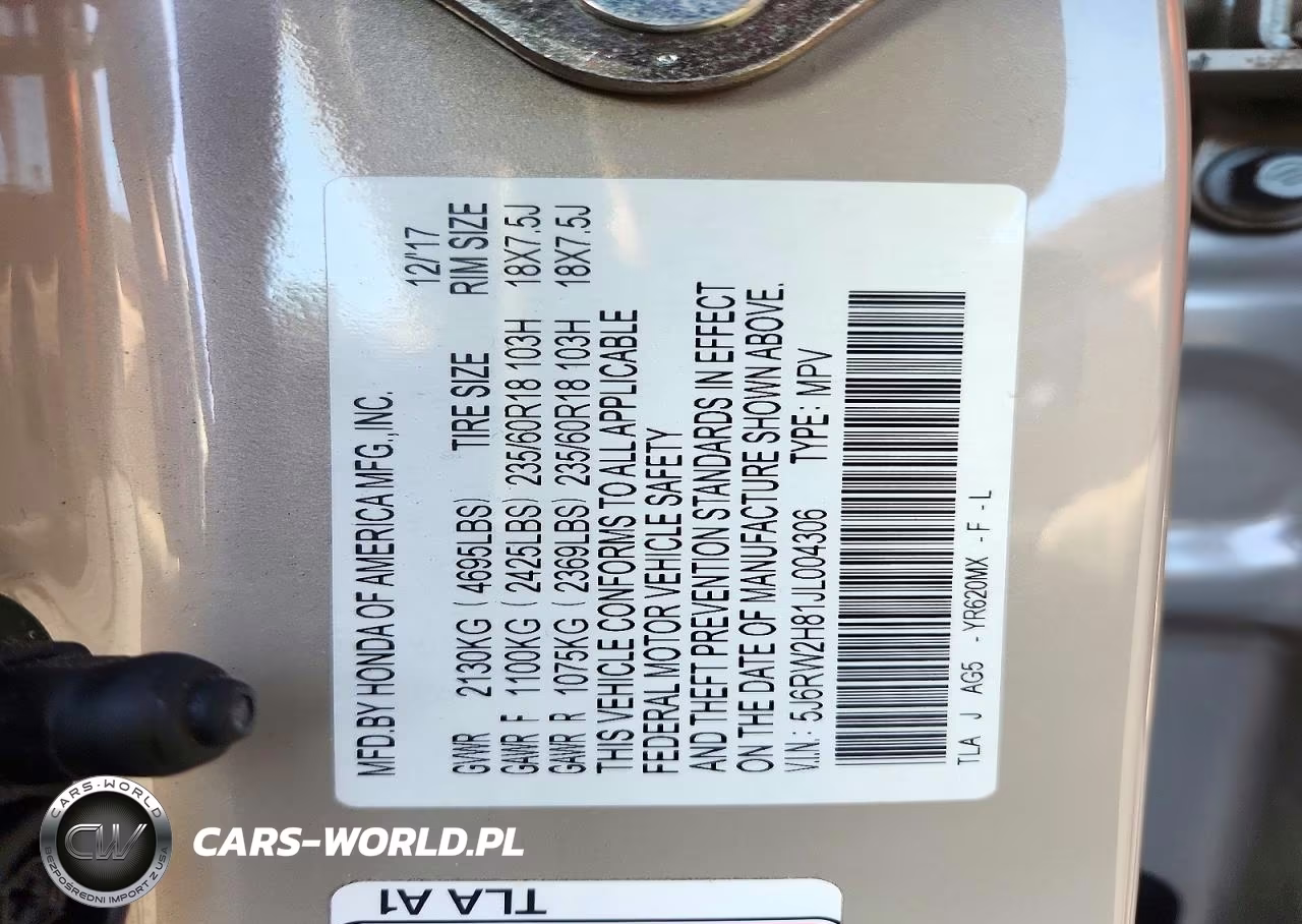 2018 Honda Cr-V Exl VIN:5J6RW2H81JL004306 - 13