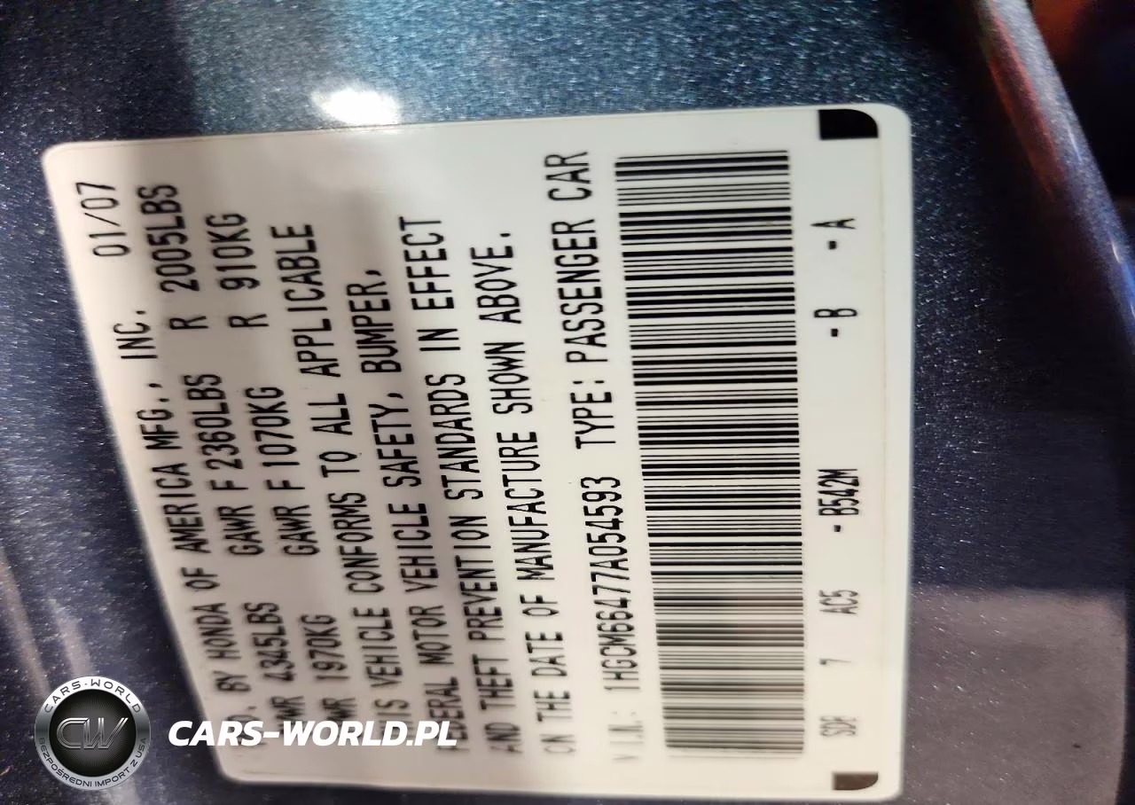 2007 Honda Accord Se VIN:1HGCM66477A054593 - 12