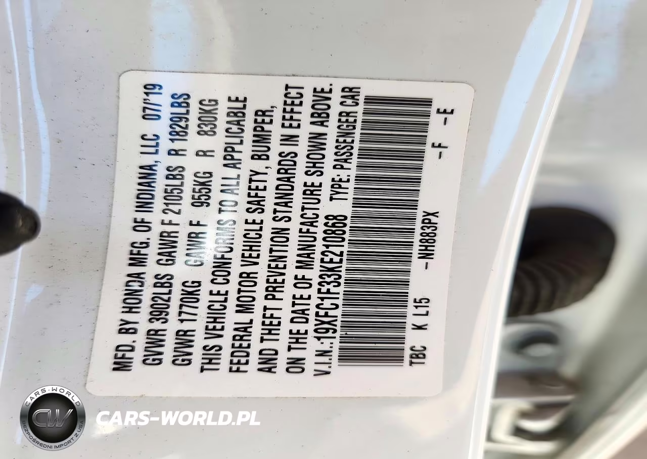 2019 Honda Civic Ex VIN:19XFC1F33KE210868 - 12