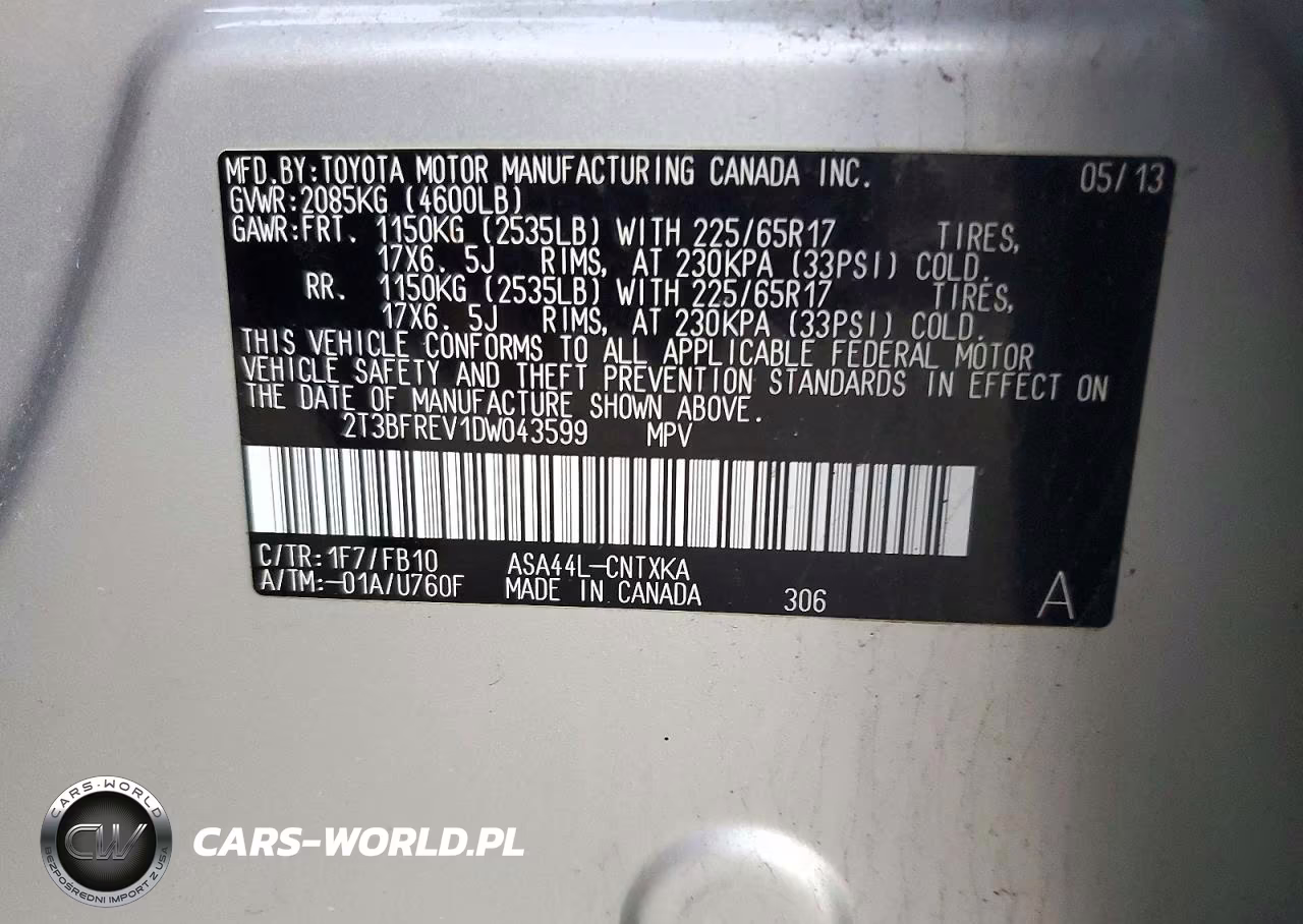 2013 Toyota Rav4 Le VIN:2T3BFREV1DW043599 - 13