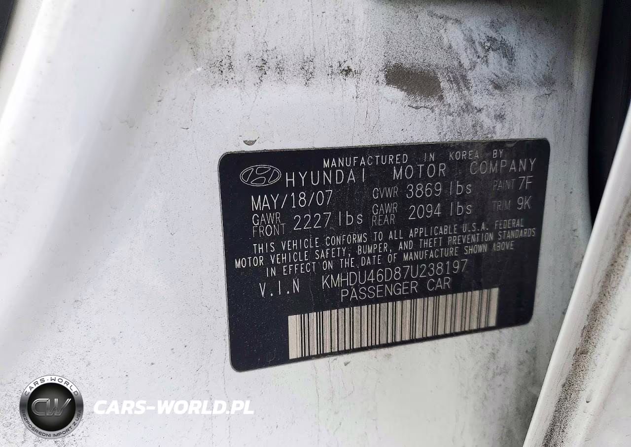 2007 Hyundai Elantra Gls VIN:KMHDU46D87U238197 - 12