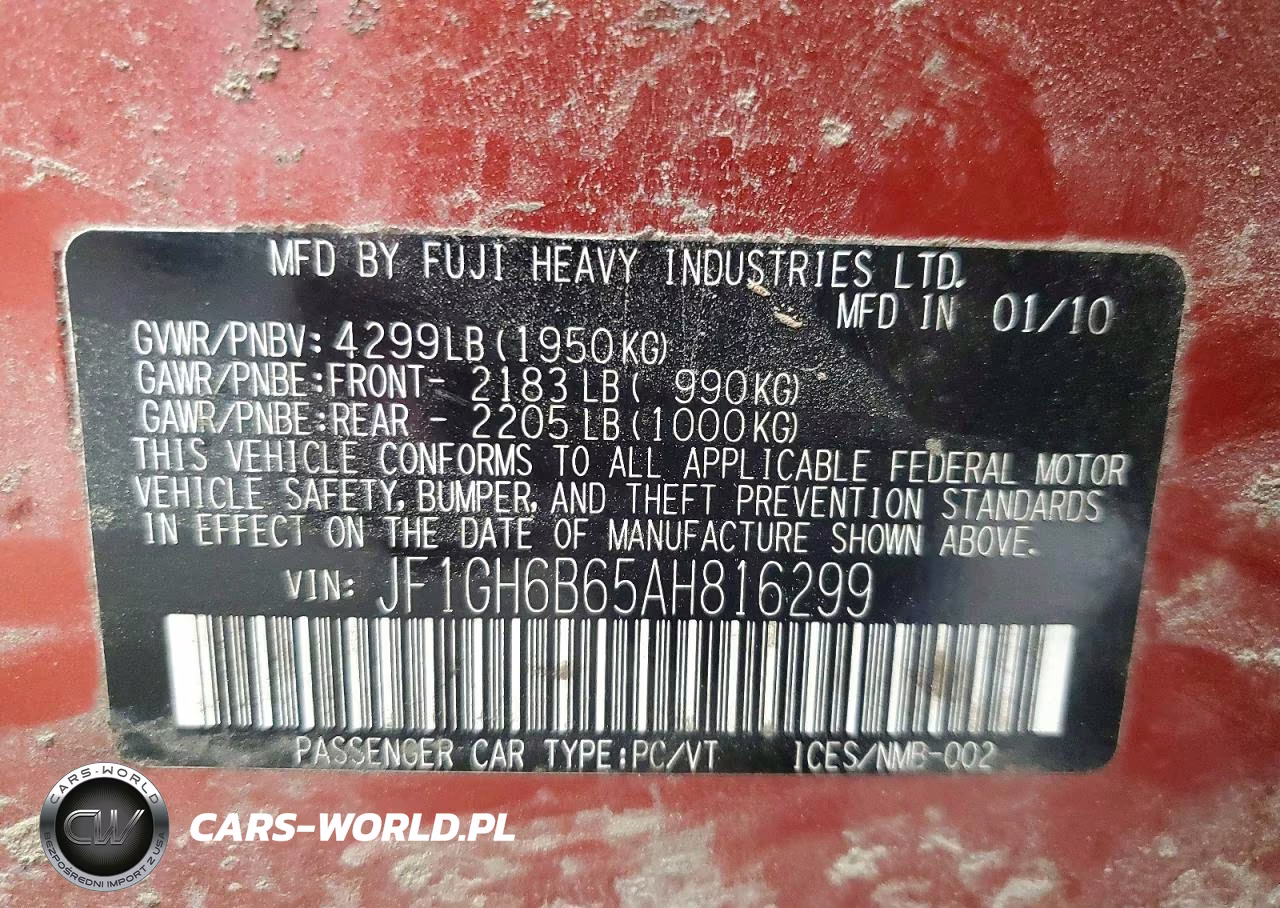 2010 Subaru Impreza 2.5I Premium VIN:JF1GH6B65AH816299 - 12