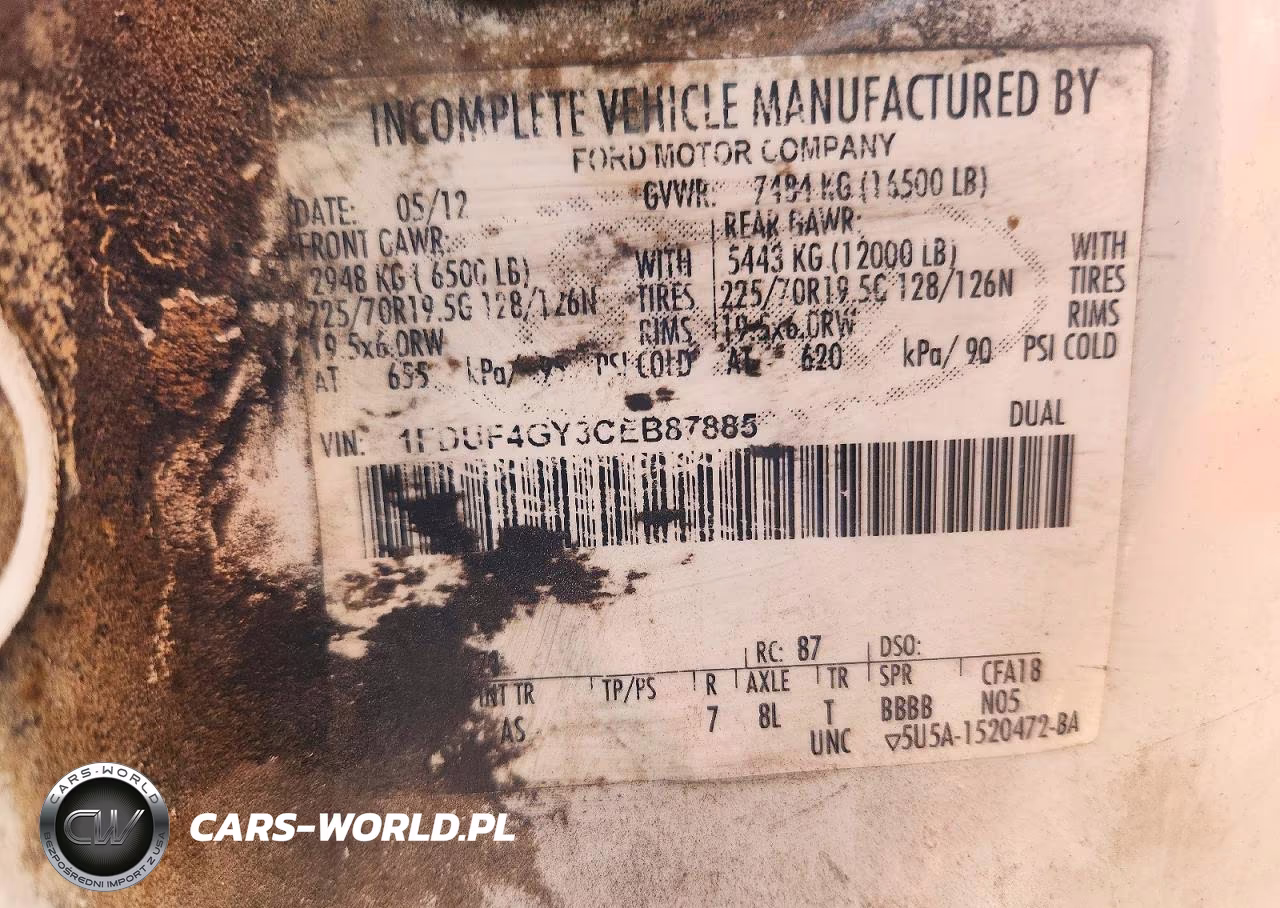 FORD F450 SUPER VIN:1FDUF4GY3CEB87885 - 12