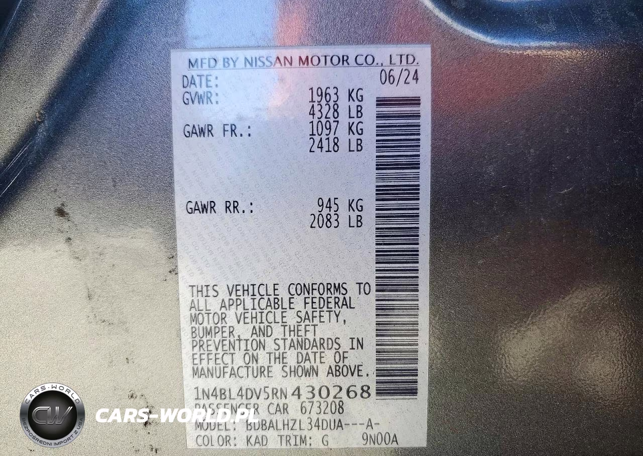 2024 Nissan Altima Sv VIN:1N4BL4DV5RN430268 - 12