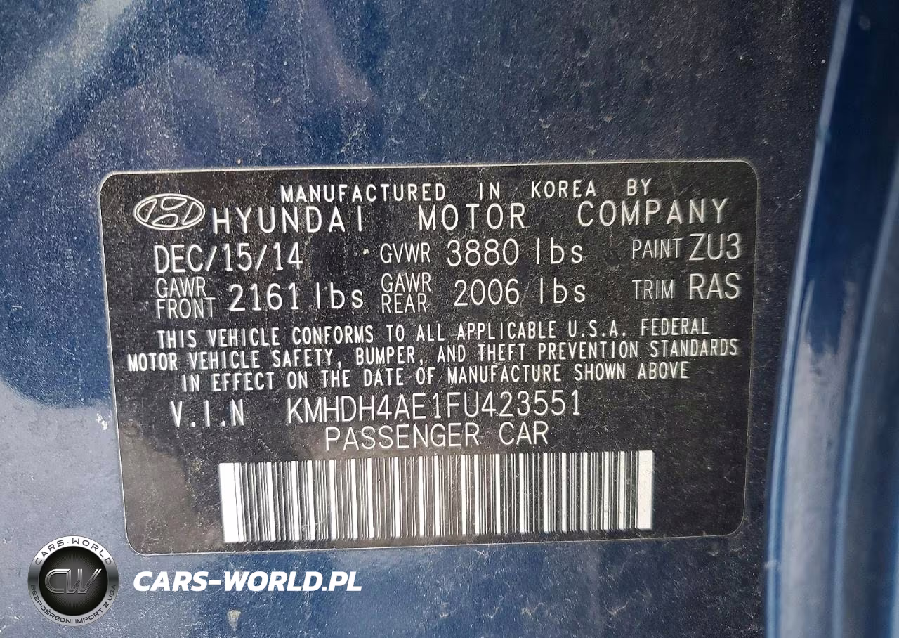 2015 Hyundai Elantra Se VIN:KMHDH4AE1FU423551 - 12