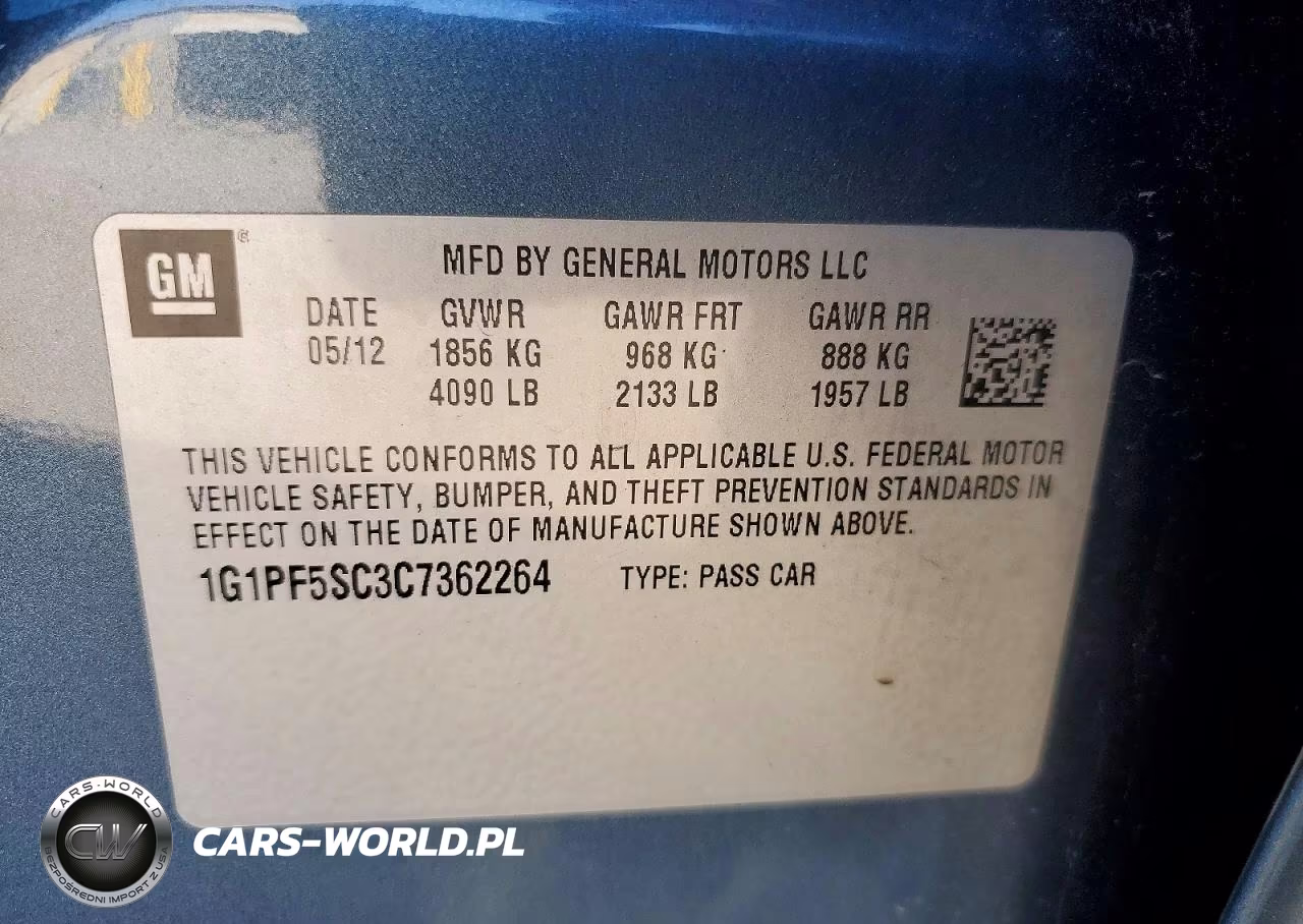 2012 Chevrolet Cruze Lt VIN:1G1PF5SC3C7362264 - 12