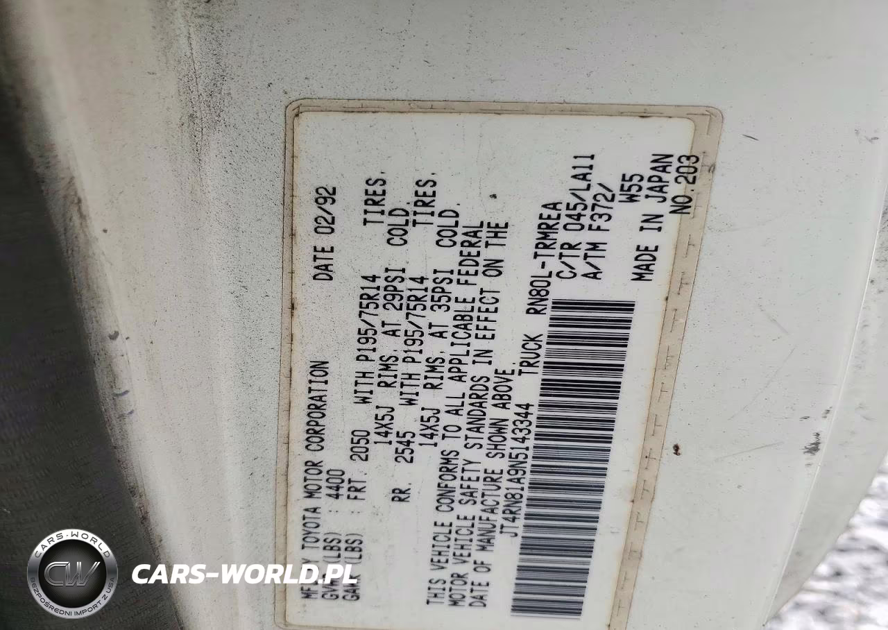 1992 Toyota Pickup Base VIN:JT4RN81A9N5143344 - 12