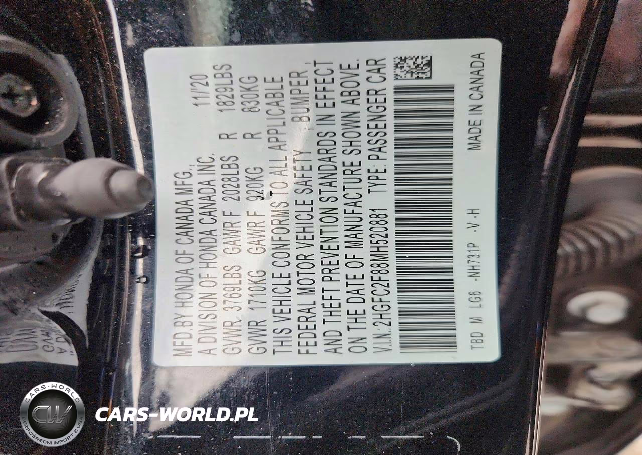 2021 Honda Civic Sport VIN:2HGFC2F88MH520881 - 13