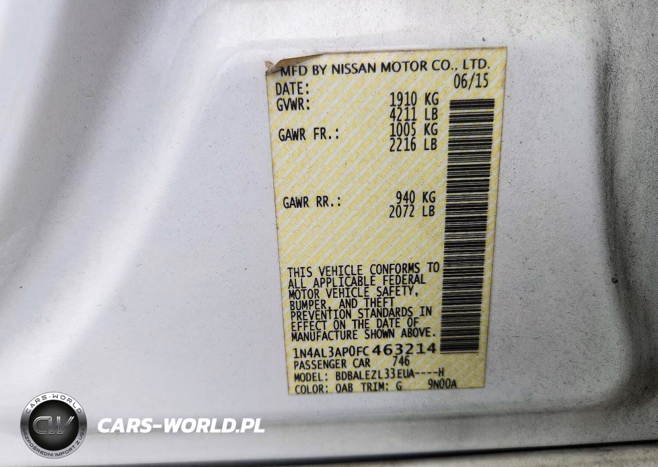 2015 Nissan Altima 2.5 S VIN:1N4AL3AP0FC463214 - 12