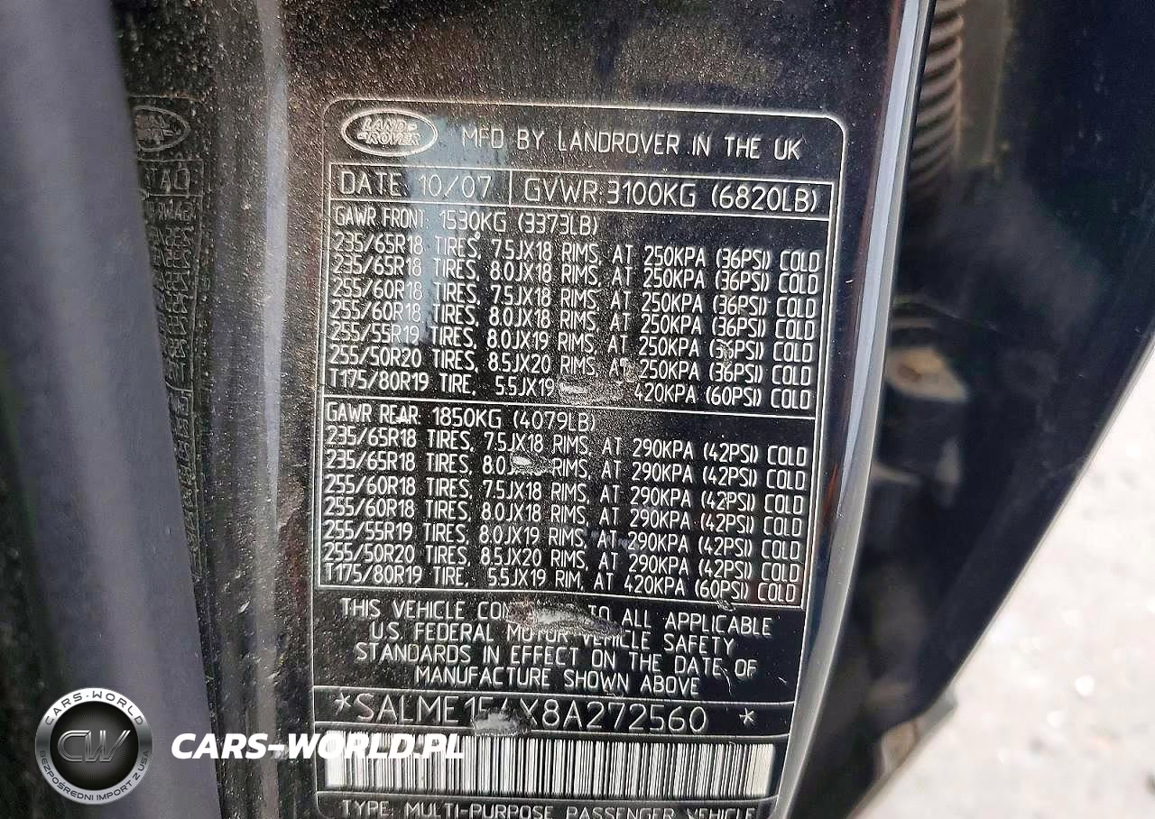 2008 Land Rover Range Rover Hse VIN:SALME154X8A272560 - 13