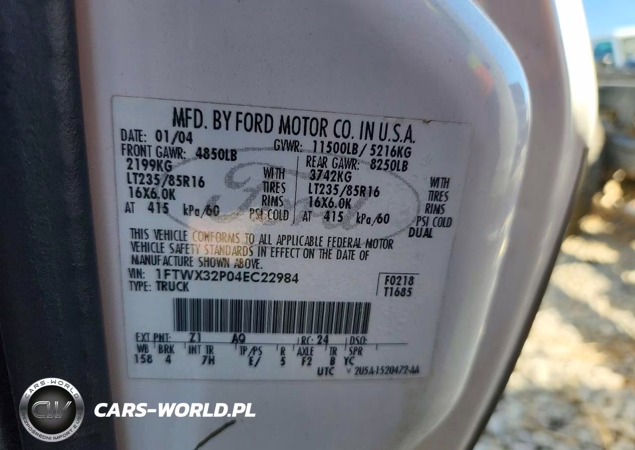 2004 Ford F350 Super Duty VIN:1FTWX32P04EC22984 - 12