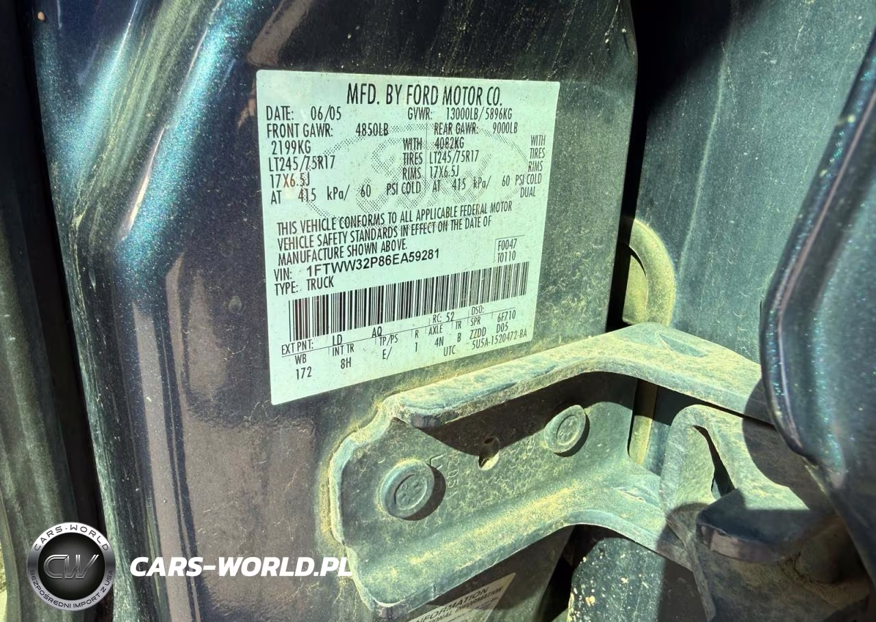 2006 Ford F350 Super Duty VIN:1FTWW32P86EA59281 - 10