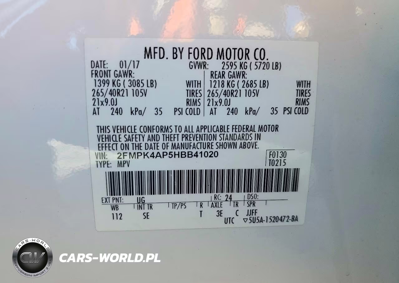 2017 Ford Edge Sport VIN:2FMPK4AP5HBB41020 - 13