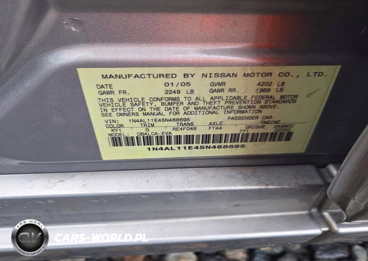 2005 Nissan Altima 2.5 VIN:1N4AL11E45N468695 - 12