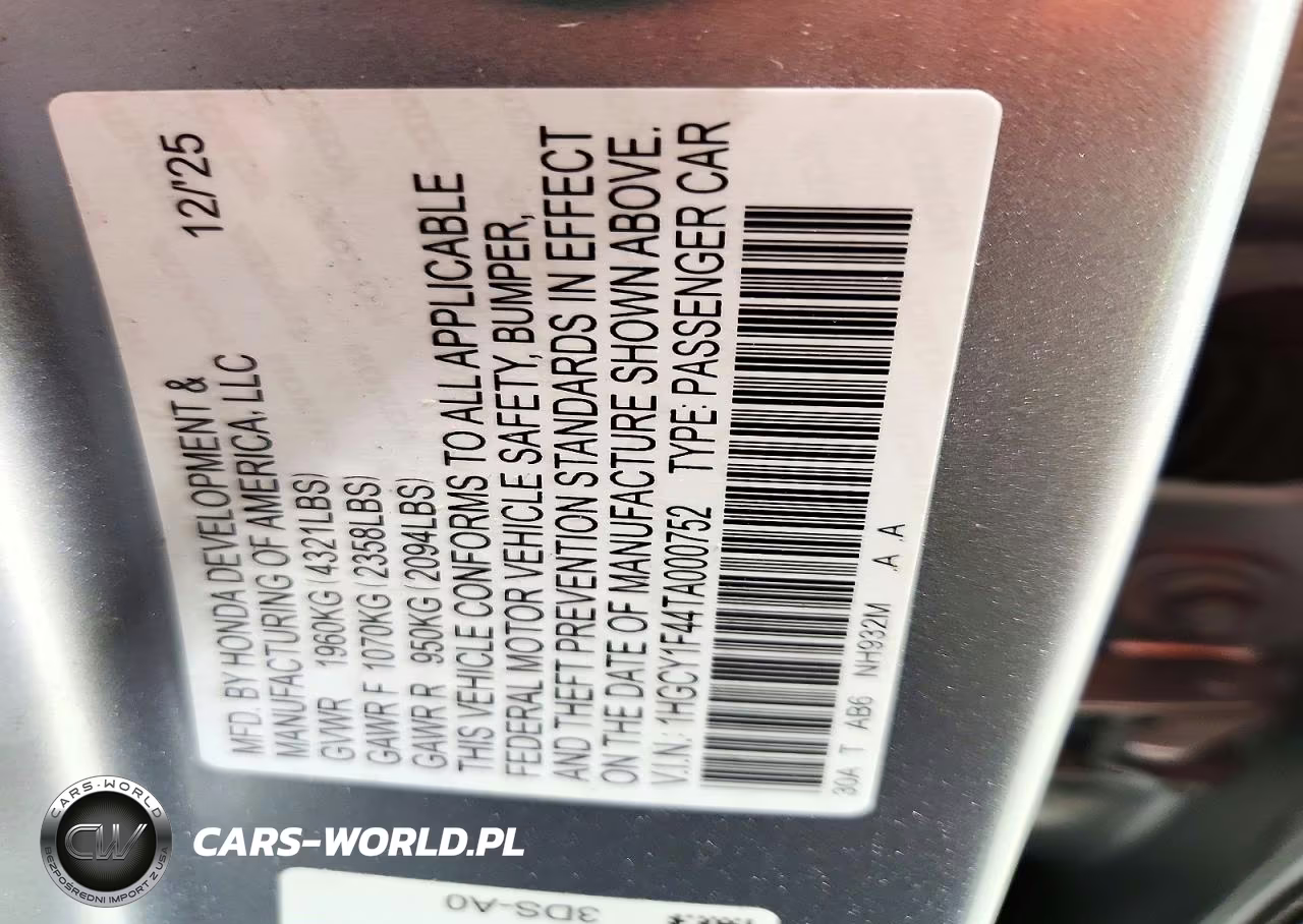 2026 Honda Accord Se VIN:1HGCY1F44TA000752 - 12