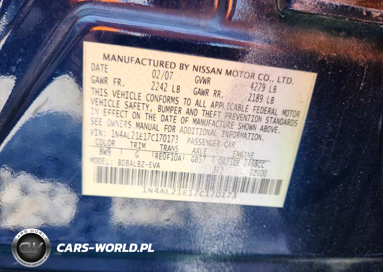 2007 Nissan Altima 2.5 VIN:1N4AL21E17C170173 - 13