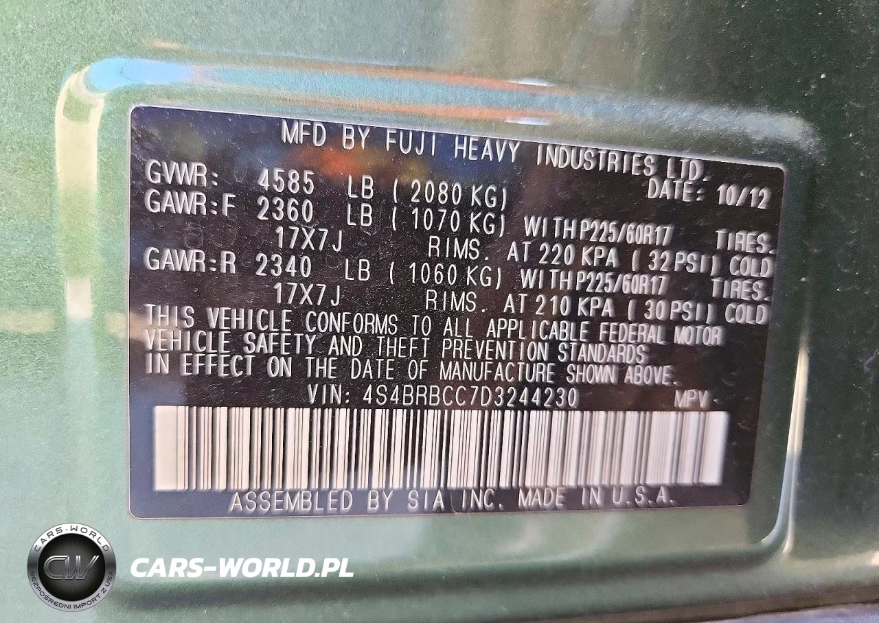2013 Subaru Outback 2.5I Premium VIN:4S4BRBCC7D3244230 - 14