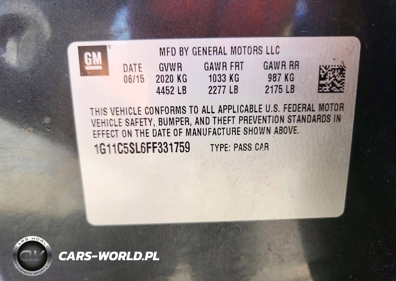 2015 Chevrolet Malibu 1Lt VIN:1G11C5SL6FF331759 - 12