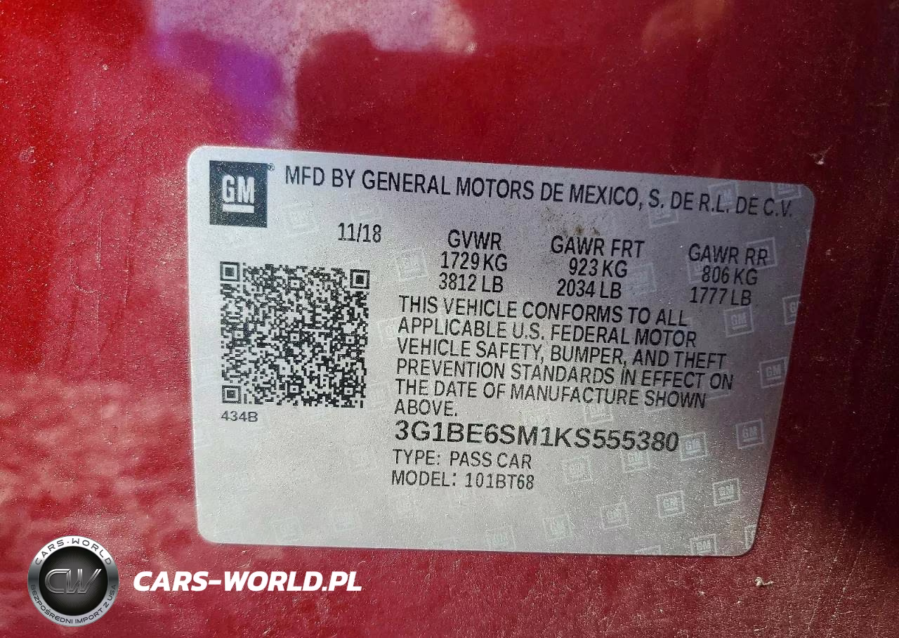 2019 Chevrolet Cruze Lt VIN:3G1BE6SM1KS555380 - 12