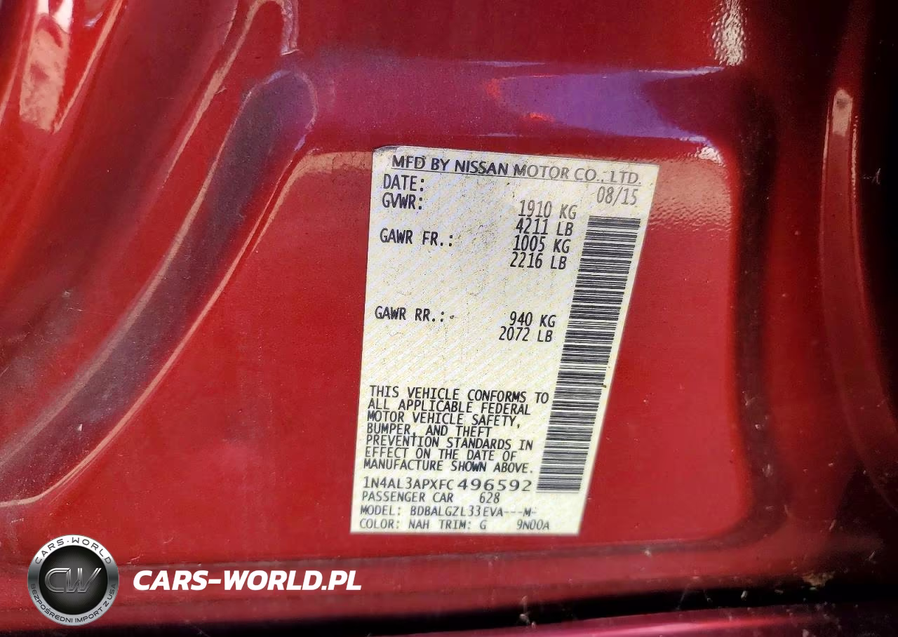 2015 Nissan Altima 2.5 S VIN:1N4AL3APXFC496592 - 12