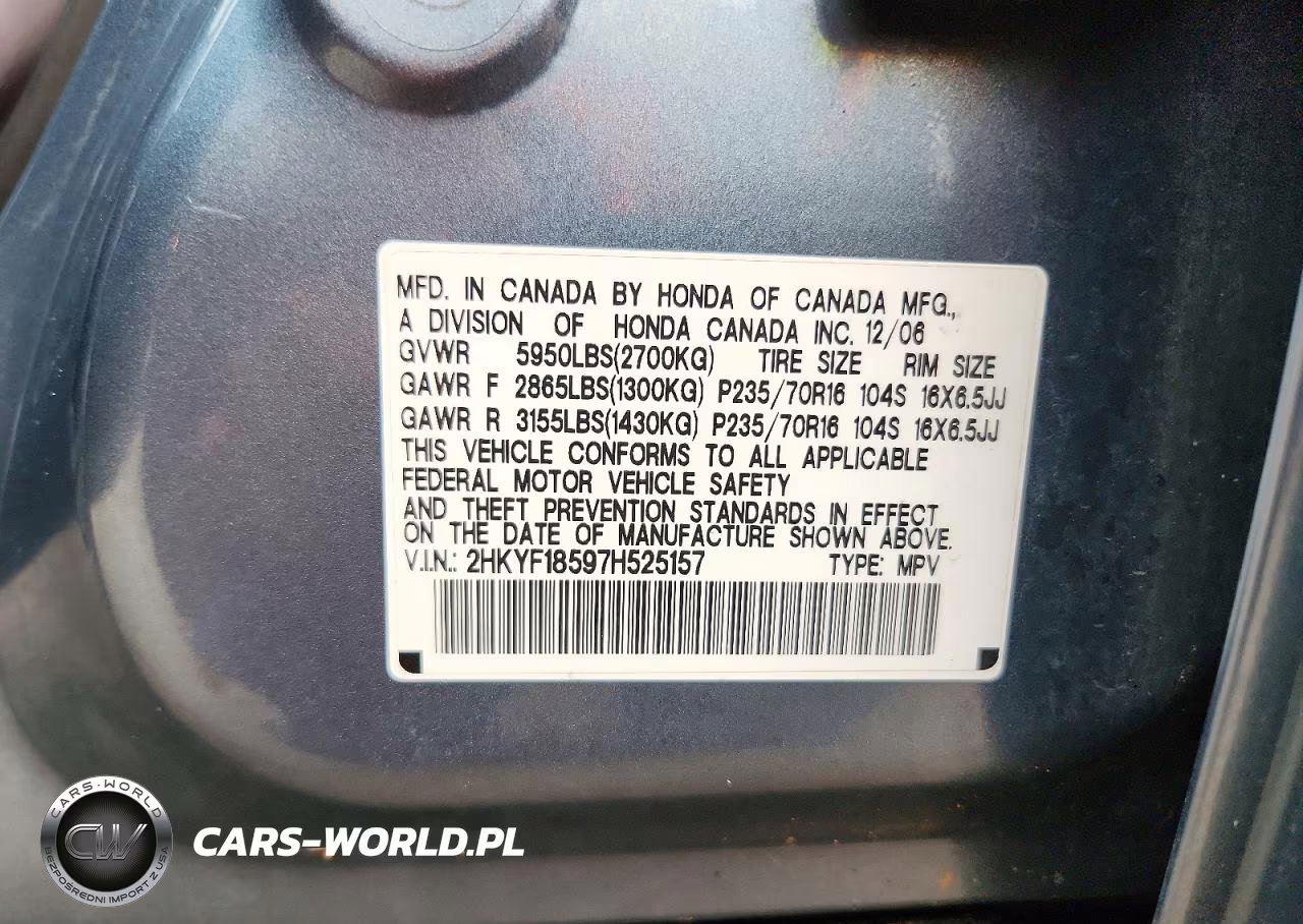2007 Honda Pilot Exl VIN:2HKYF18597H525157 - 13
