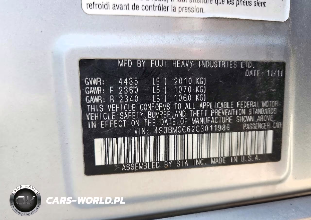 2012 Subaru Legacy 2.5I Premium VIN:4S3BMCC62C3011986 - 12