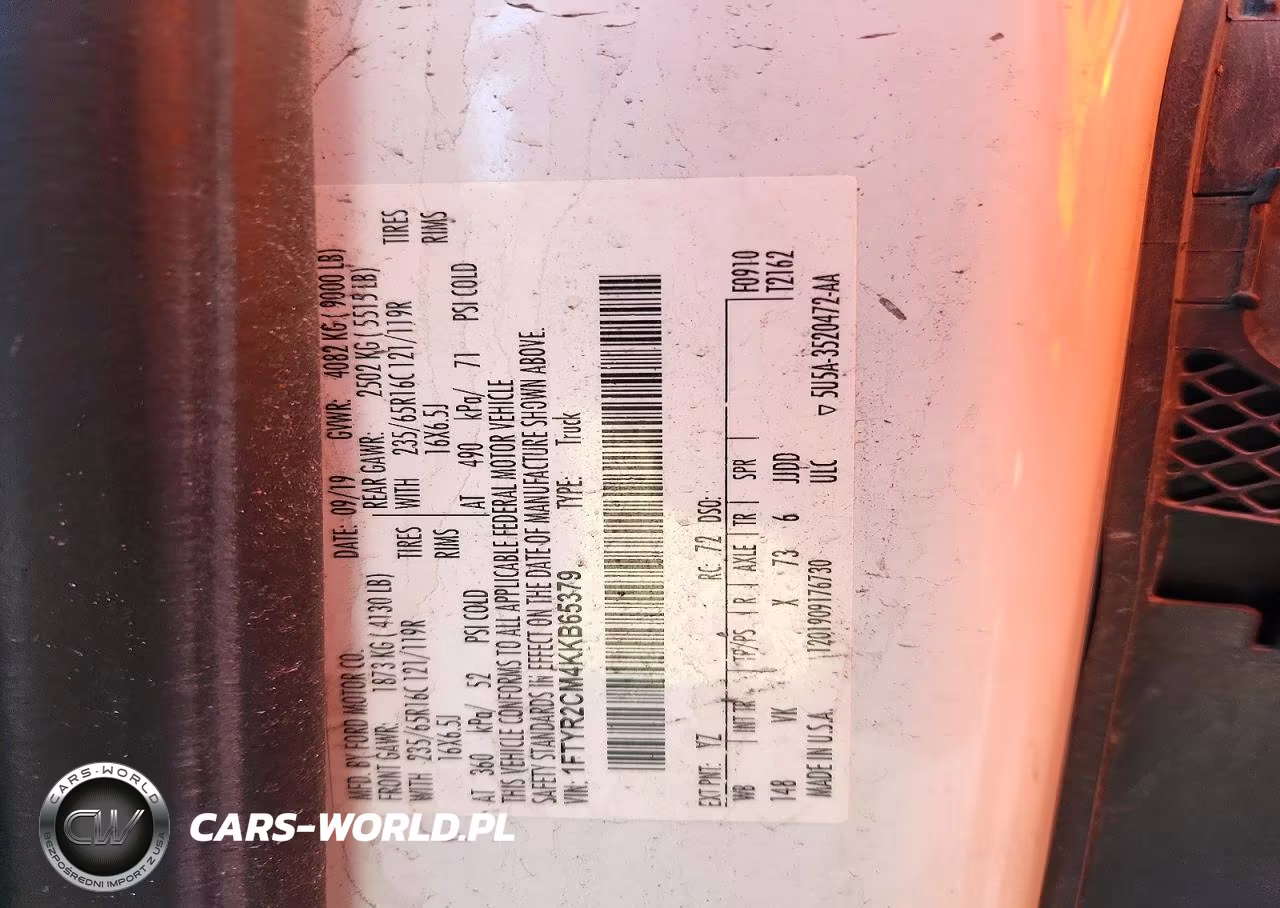 2019 Ford Transit T-250 Van VIN:1FTYR2CM4KKB65379 - 13