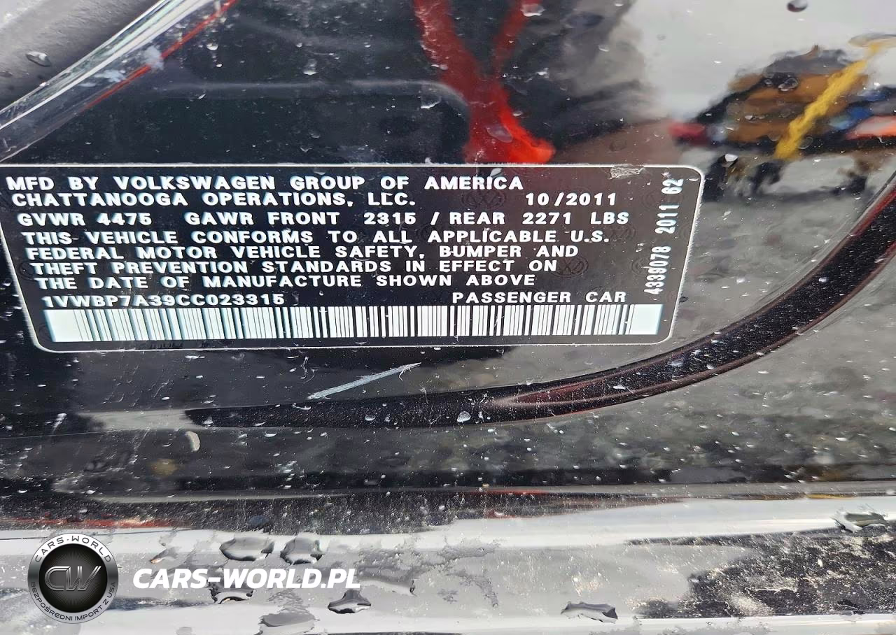 2012 Volkswagen Passat Se VIN:1VWBP7A39CC023315 - 13