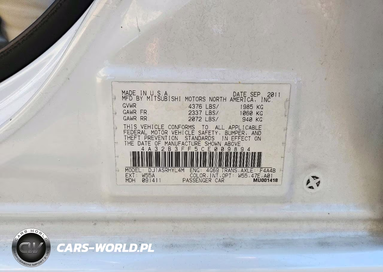 2012 Mitsubishi Galant Es VIN:4A32B3FF5CE009894 - 12