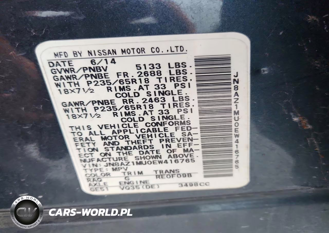 2014 Nissan Murano Sl VIN:JN8AZ1MU0EW416765 - 14