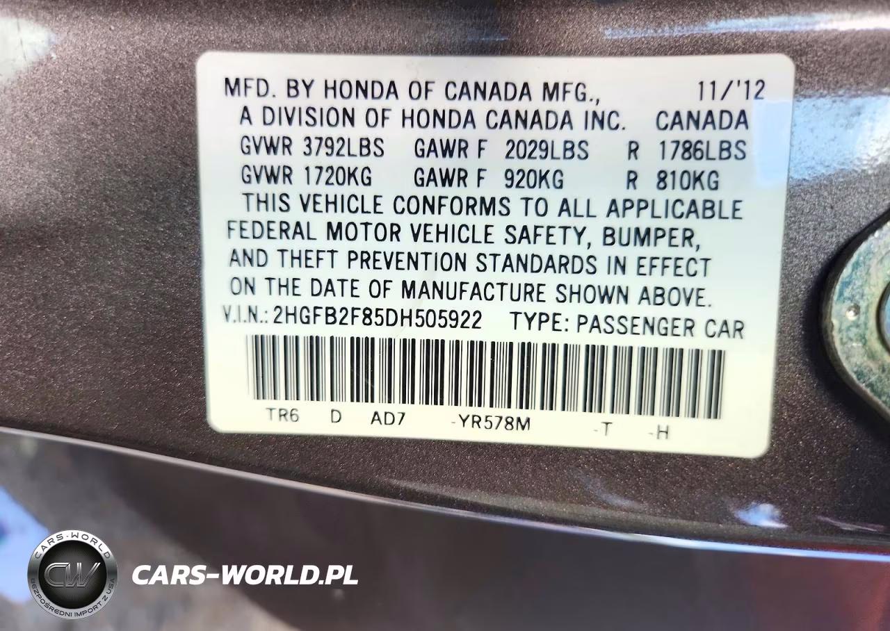 2013 Honda Civic Ex VIN:2HGFB2F85DH505922 - 12