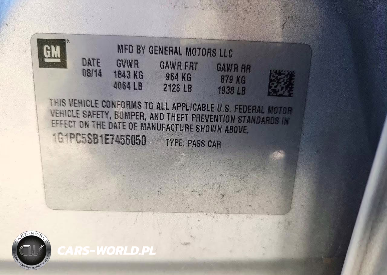 2014 Chevrolet Cruze Lt VIN:1G1PC5SB1E7456050 - 13