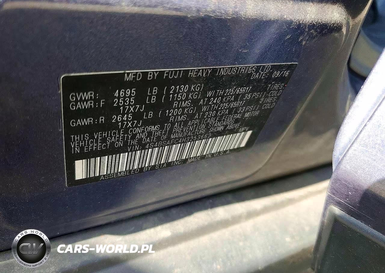 2017 Subaru Outback 2.5I Premium VIN:4S4BSAFC4H3253662 - 13