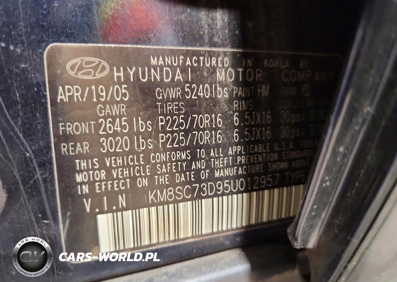 2005 Hyundai Santa Fe Gls VIN:KM8SC73D95U012957 - 13