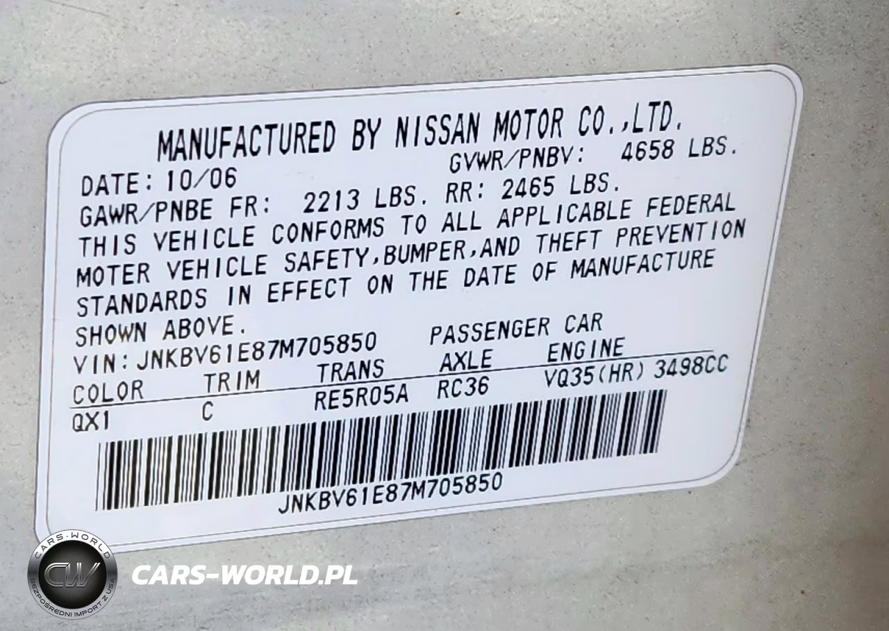 2007 Infiniti G35 Base VIN:JNKBV61E87M705850 - 12