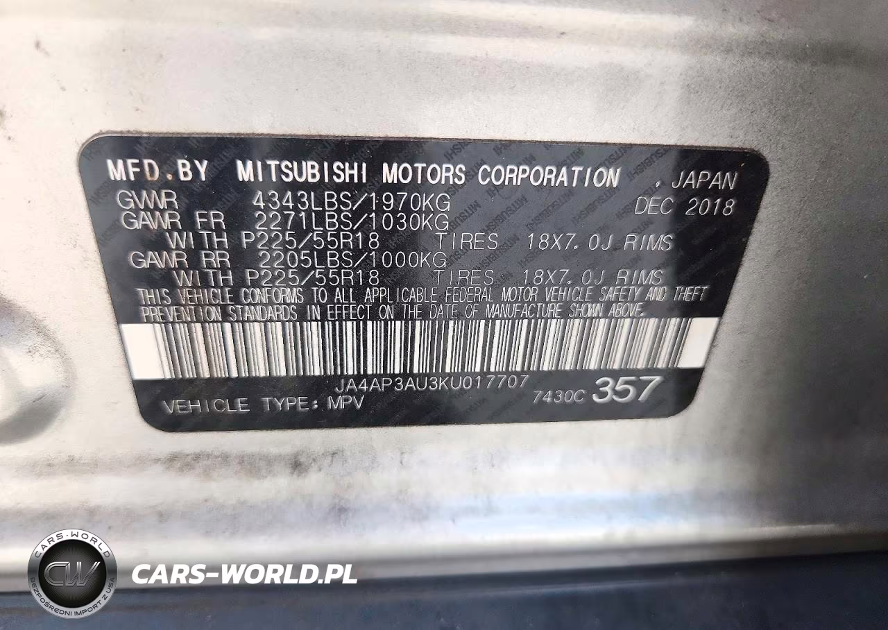 2019 Mitsubishi Outlander Sport Es VIN:JA4AP3AU3KU017707 - 12