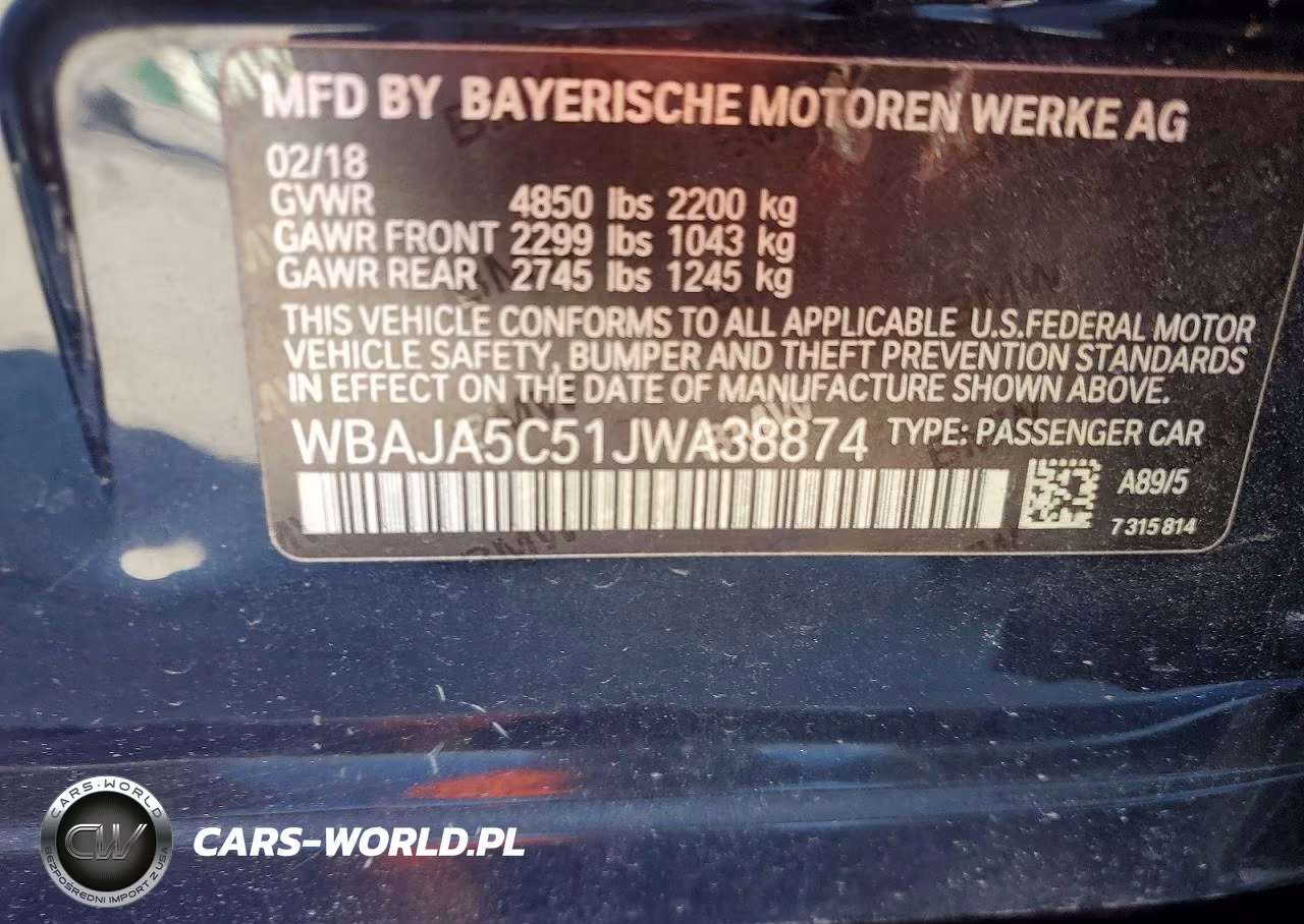 2018 BMW 530 I VIN:WBAJA5C51JWA38874 - 12