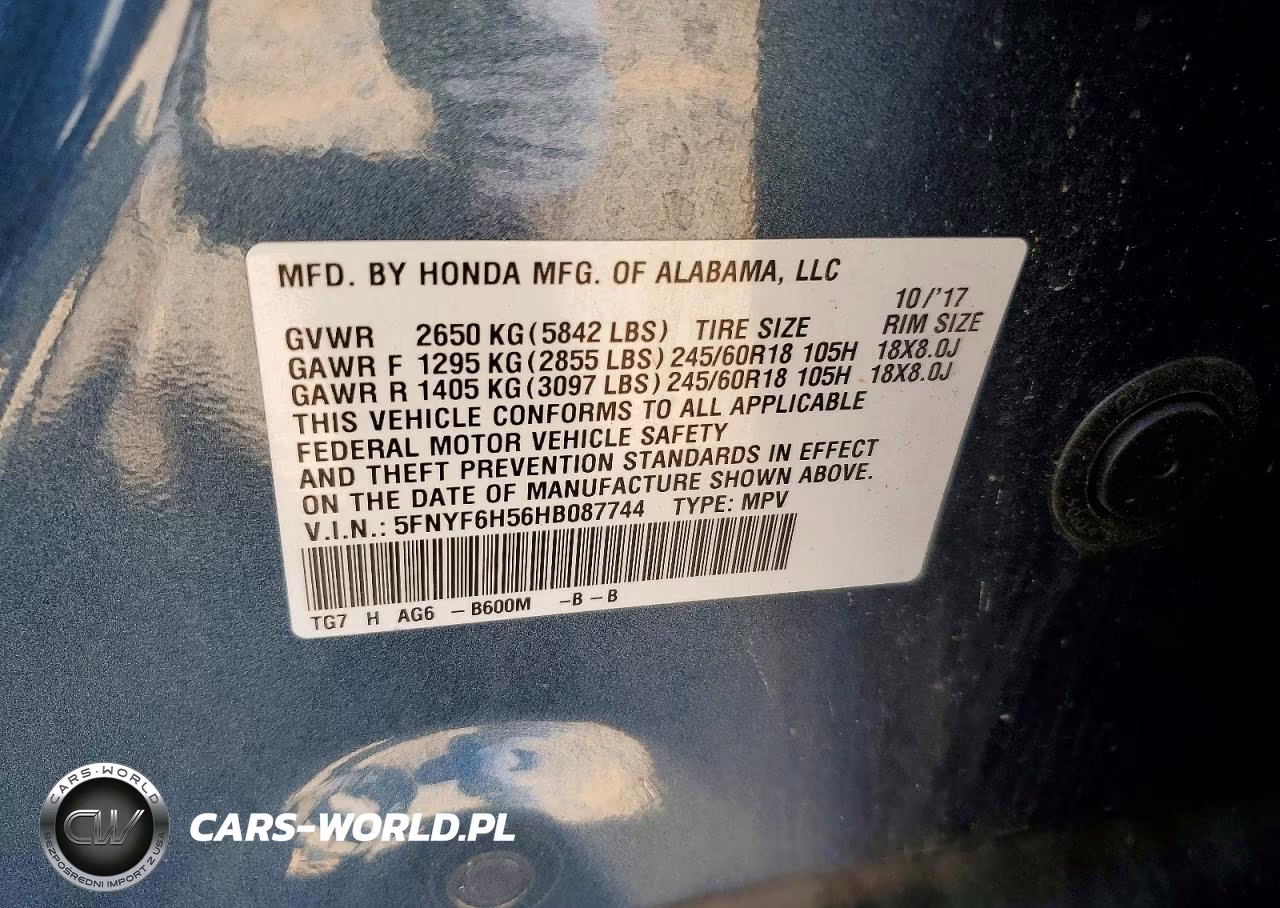 2017 Honda Pilot Exl VIN:5FNYF6H56HB087744 - 13