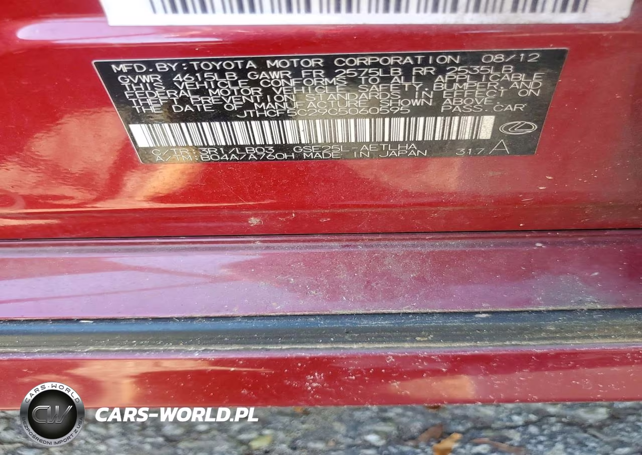 2012 Lexus Is 250 VIN:JTHCF5C29C5060595 - 12