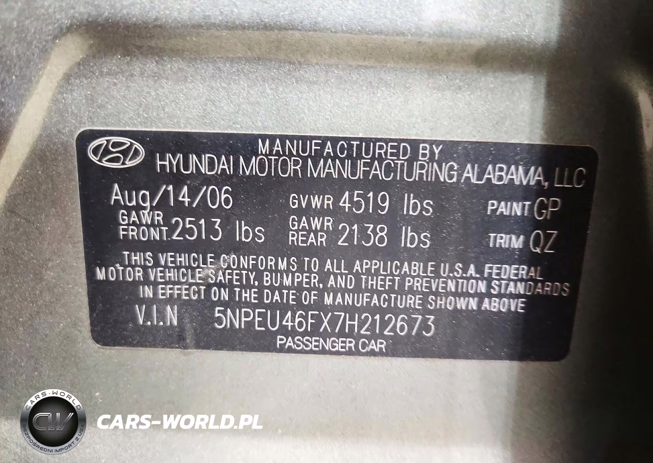 2007 Hyundai Sonata Se VIN:5NPEU46FX7H212673 - 12