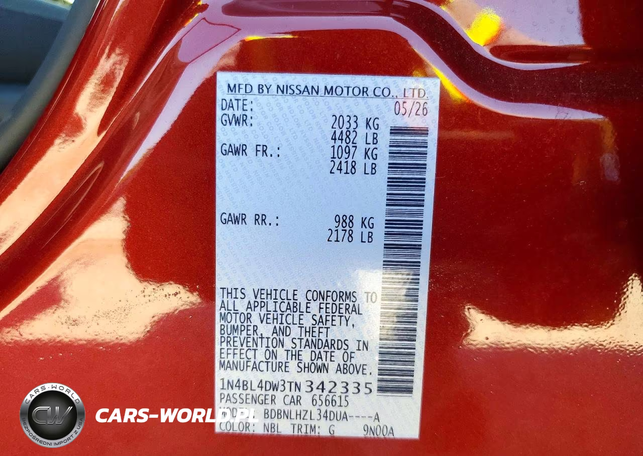 2026 Nissan Altima Sv VIN:1N4BL4DW3TN342335 - 12