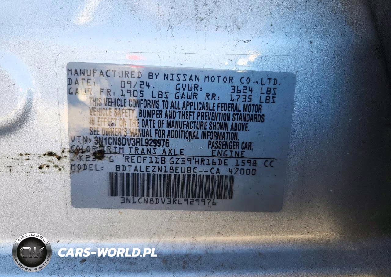 2024 Nissan Versa S VIN:3N1CN8DV3RL929976 - 12