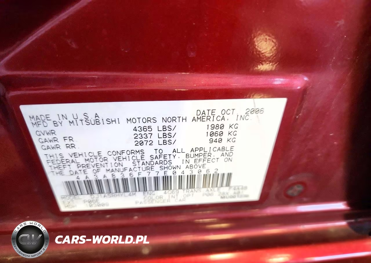 2007 Mitsubishi Galant Es VIN:4A3AB36F77E043062 - 13