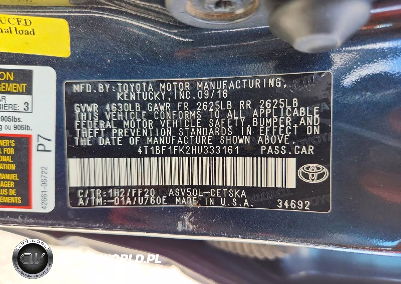 2017 Toyota Camry Se VIN:4T1BF1FK2HU333161 - 12