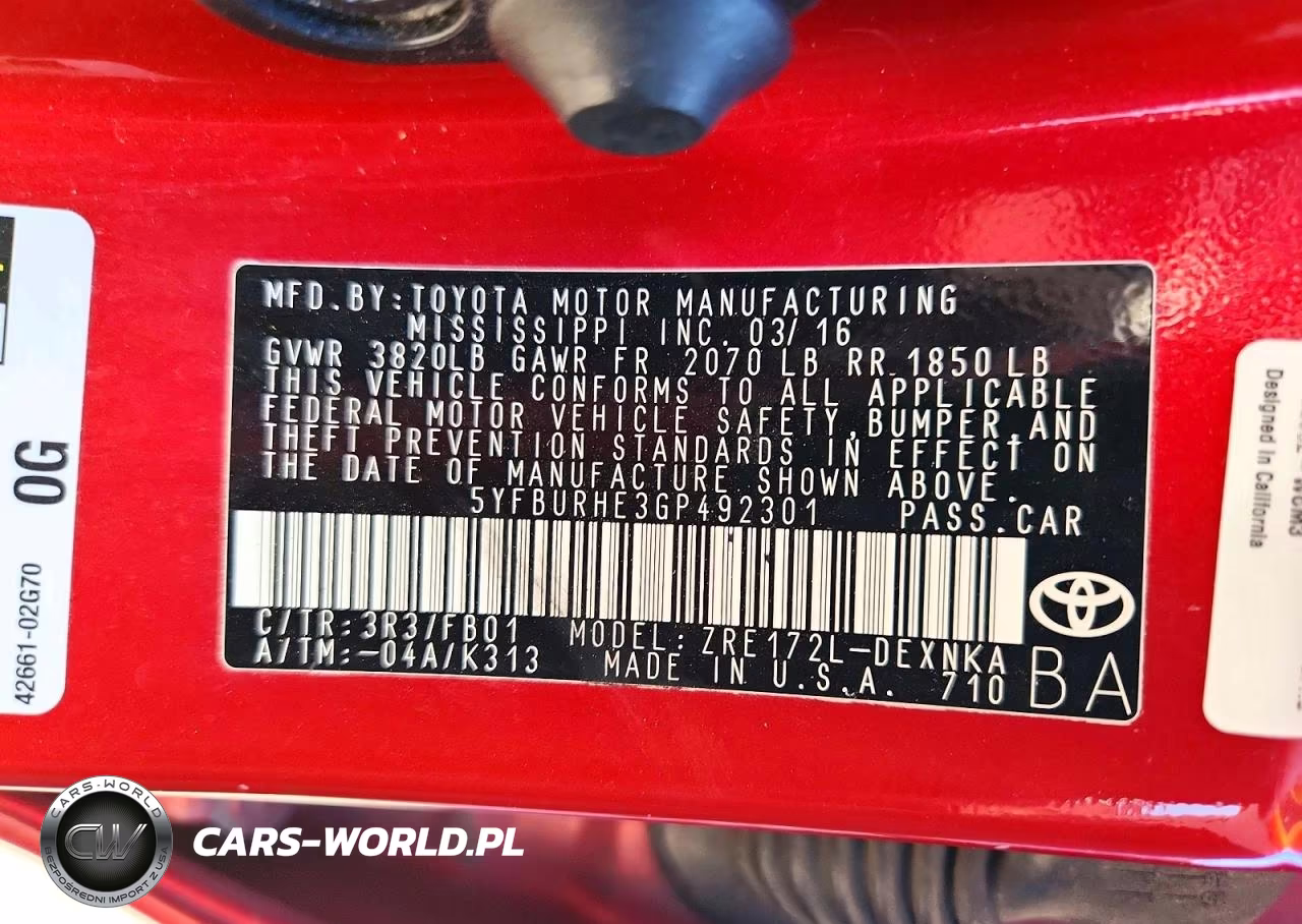 2016 Toyota Corolla Le VIN:5YFBURHE3GP492301 - 12