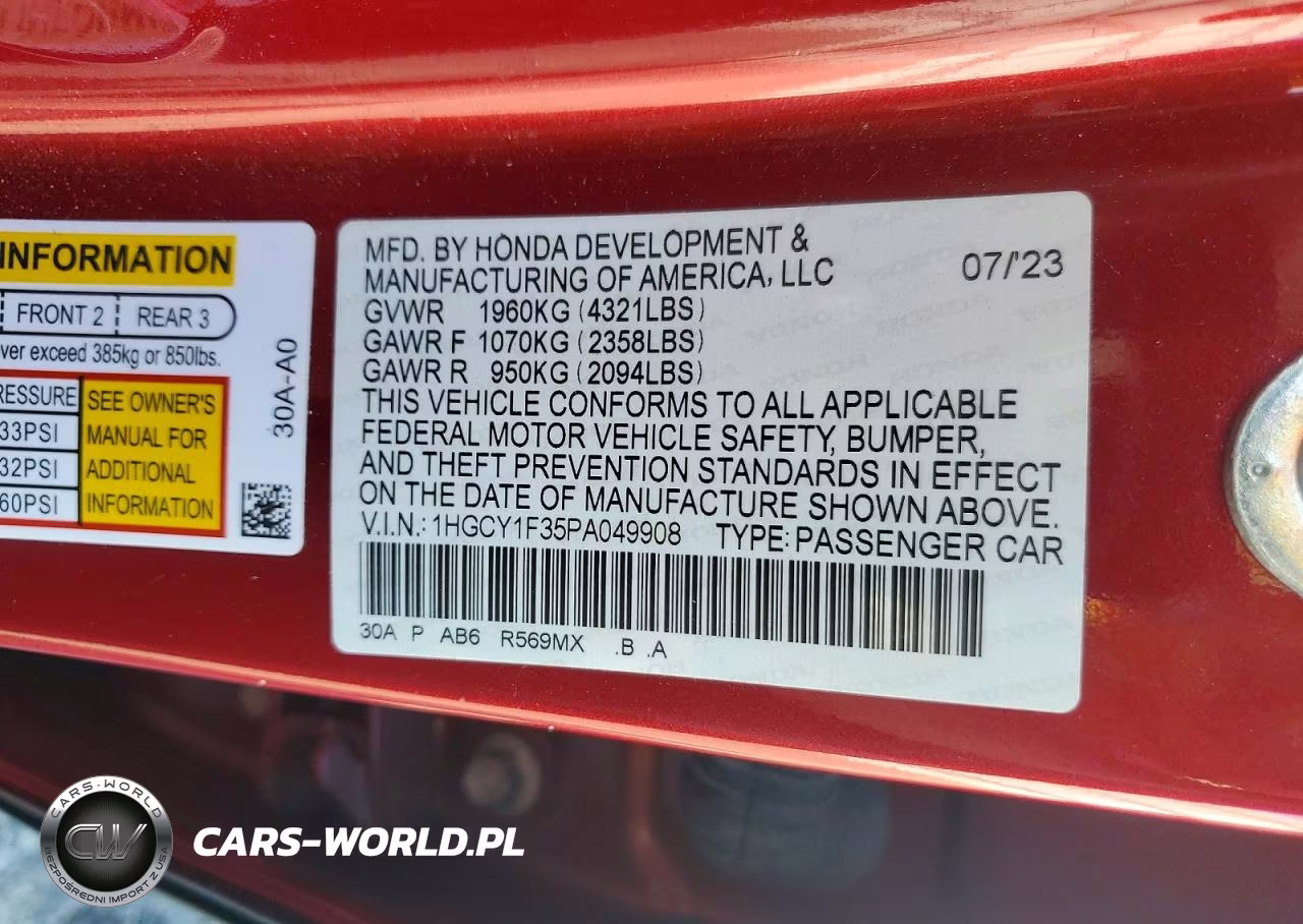 2023 Honda Accord Ex VIN:1HGCY1F35PA049908 - 12
