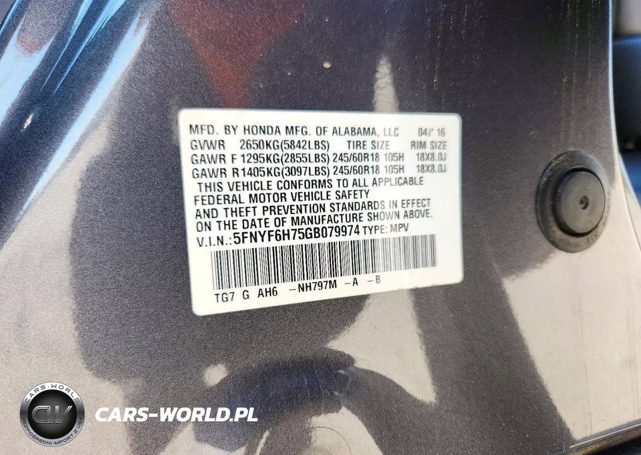 2016 Honda Pilot Exln VIN:5FNYF6H75GB079974 - 14