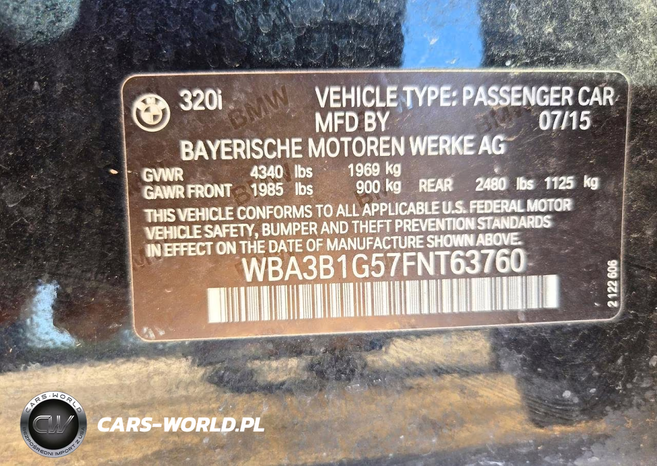2015 BMW 320 I VIN:WBA3B1G57FNT63760 - 12