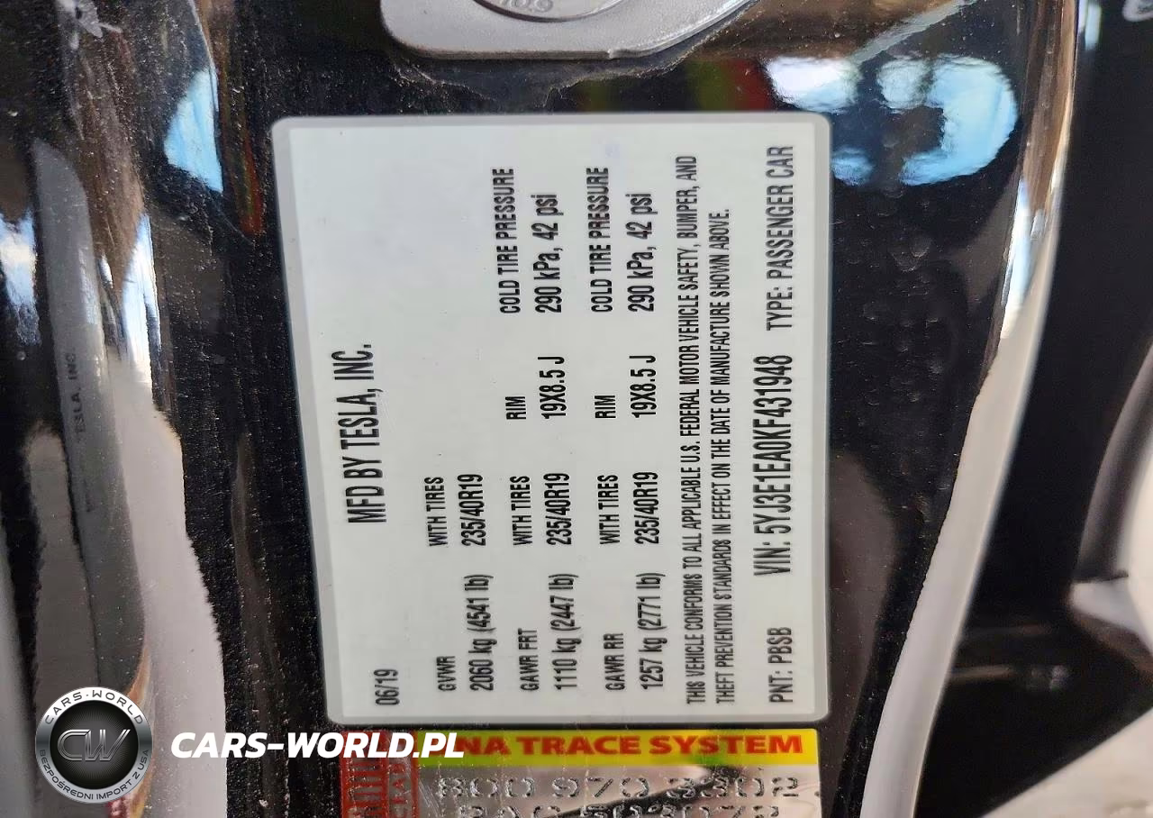 2019 Tesla Model 3 VIN:5YJ3E1EA0KF431948 - 12